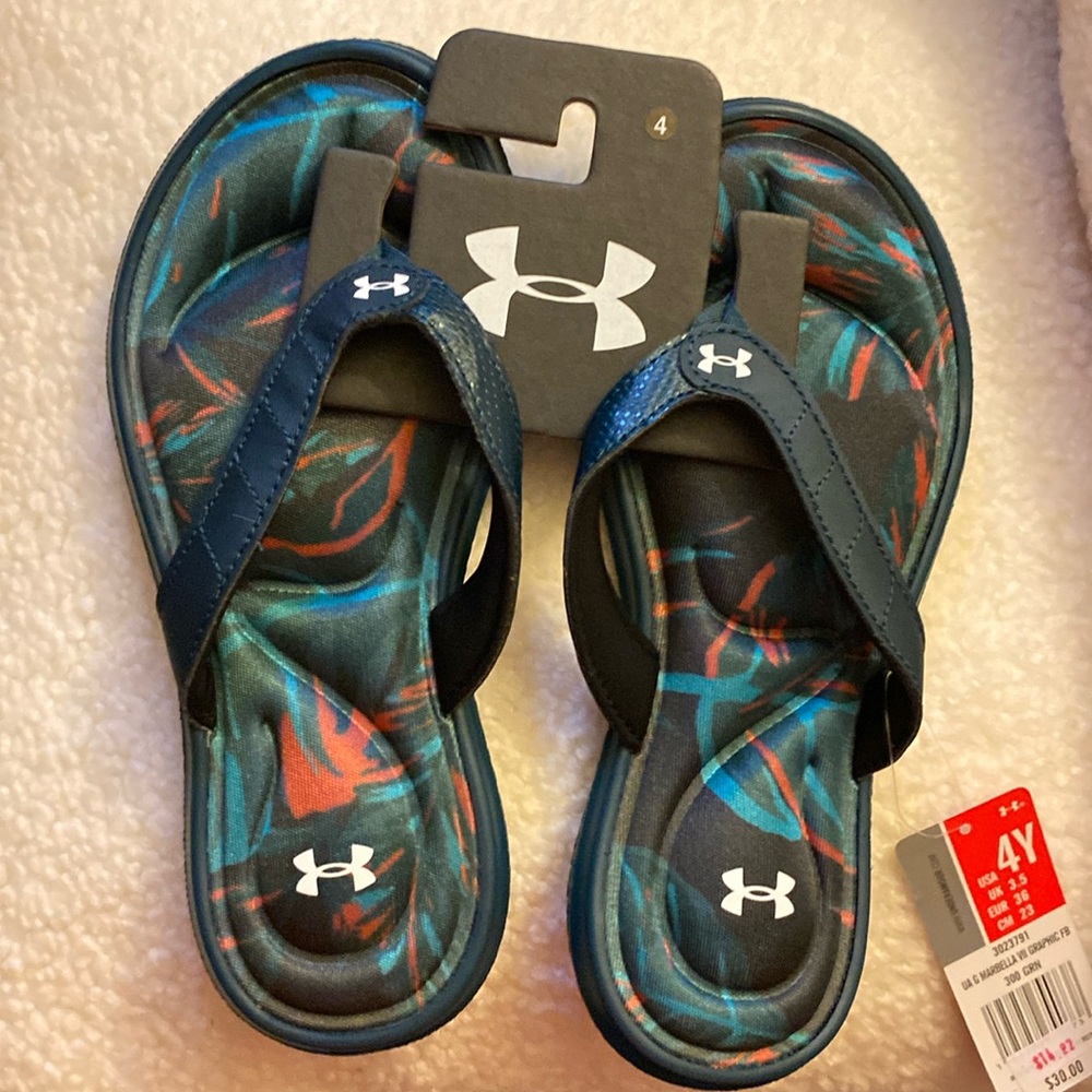 Under armor flip flops new with tag no box never worn to small.
